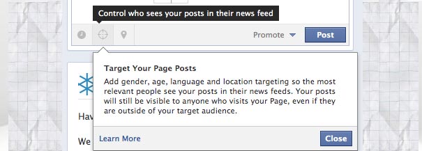 Puedes segmentar el target en tus posts de la FanPage
